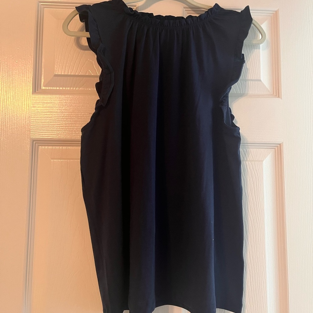 LC Lauren Conrad Midnight Blue Ruffle Blouse